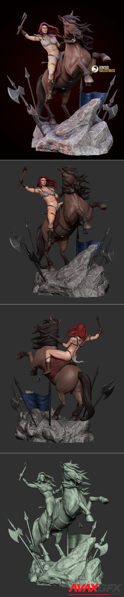 Red Sonja on Horse – 3D Printable STL