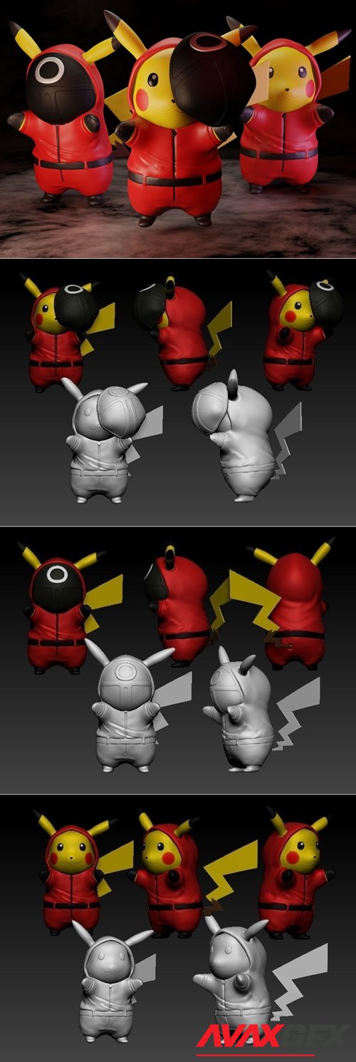 Pokemon Squid game pikachu 3 poses – 3D Printable STL