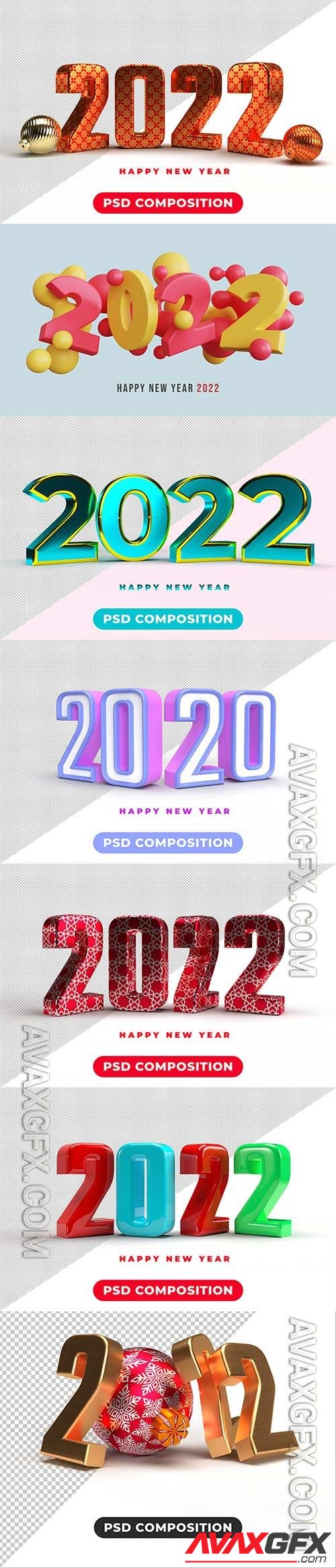 3d happy new year 2022 number psd background