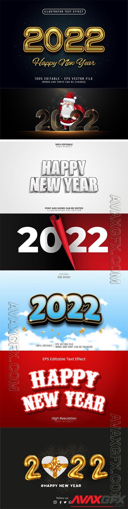 Happy New Year 2022 3D text effect template vector