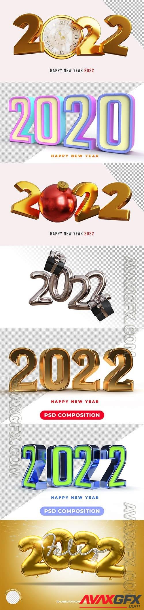3d text happy new year 2022 psd design