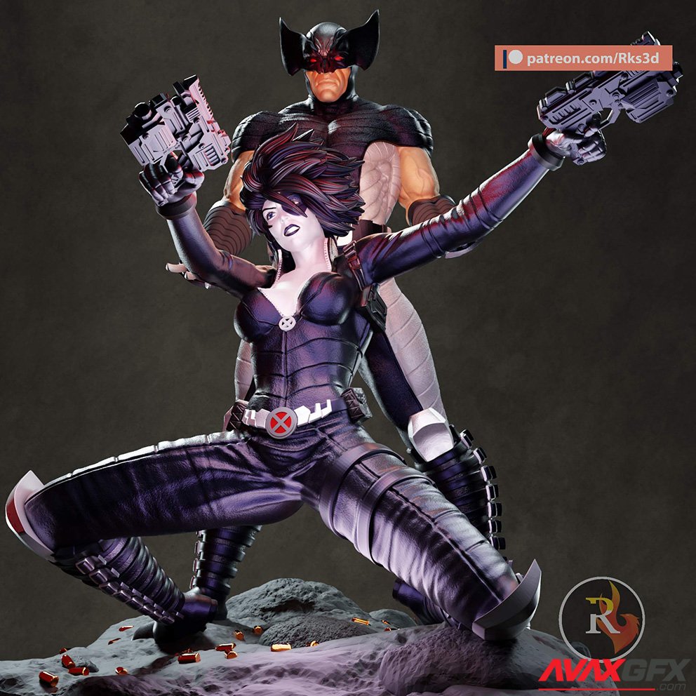 Wolverine and Domino Marvel 3D Printable STL