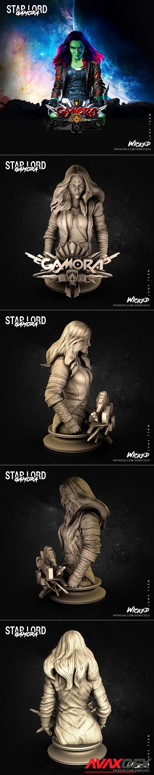 3DWicked - Starlord & Gamora - Gamora Bust – 3D Printable STL