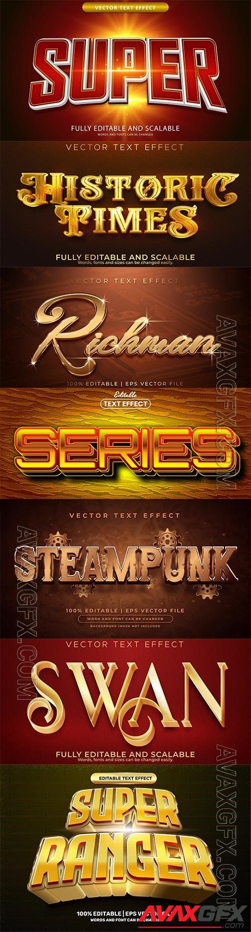 Set 3d editable text style effect vector vol 294