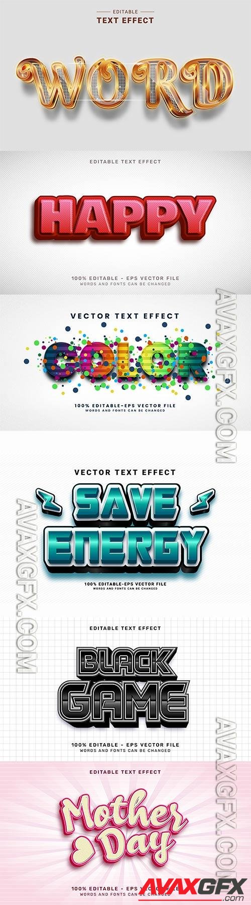 Set 3d editable text style effect vector vol 308