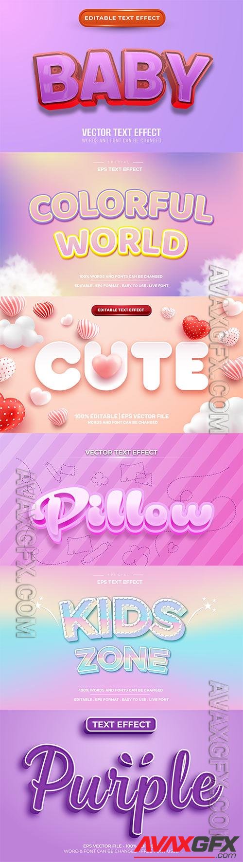 Set 3d editable text style effect vector vol 311