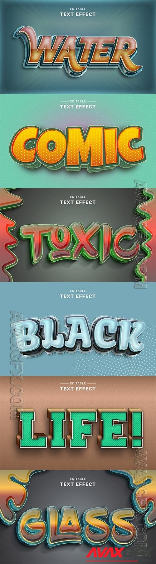 Set 3d editable text style effect vector vol 307