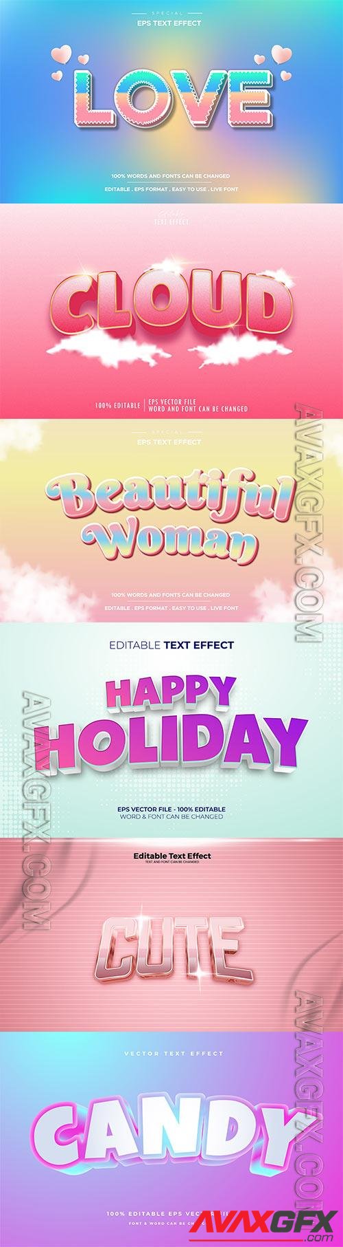 Set 3d editable text style effect vector vol 313