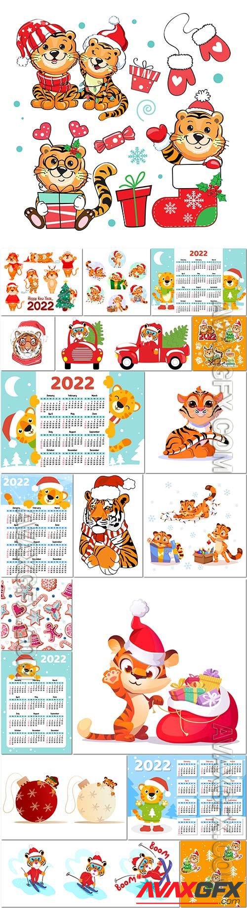 Chinese new year 2022 with cute tigers collection, vector cartoon ...