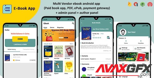 CodeCanyon - Multi-Vendor ebook Android App (Paid book app, PDF, ePub, payment gateway) + admin panel + author panel v2.0 - 24119642