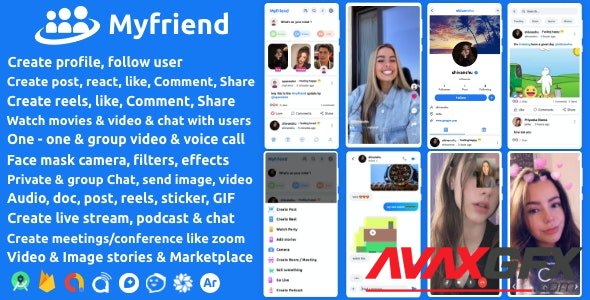 CodeCanyon - Myfriend v2.0 - Friend Chat Post Tiktok Follow Radio Group ecommerce Zoom Live clone social network app - 27901283