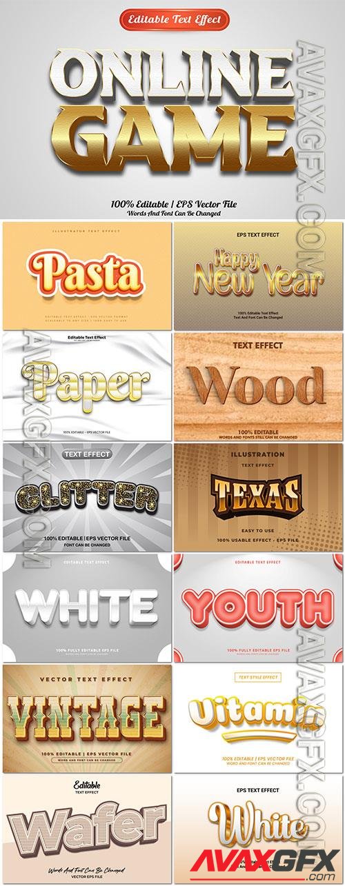 Set 3d editable text style effect vector vol 330