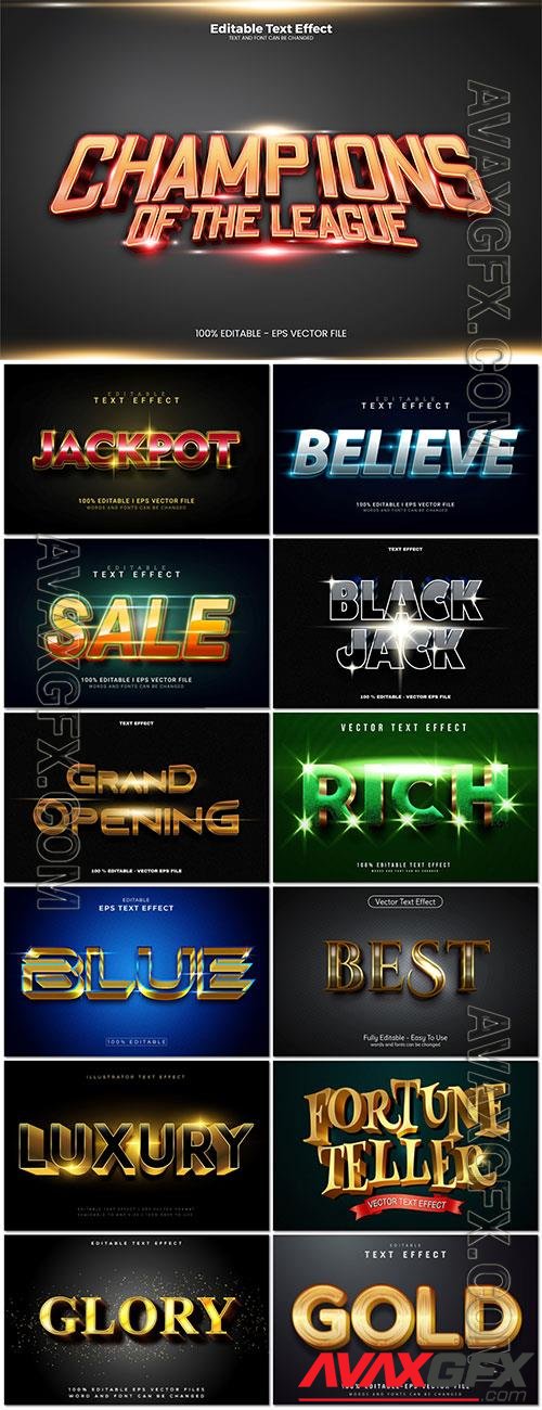 Set 3d editable text style effect vector vol 327