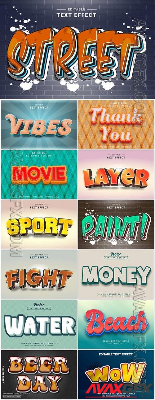 Set 3d editable text style effect vector vol 329