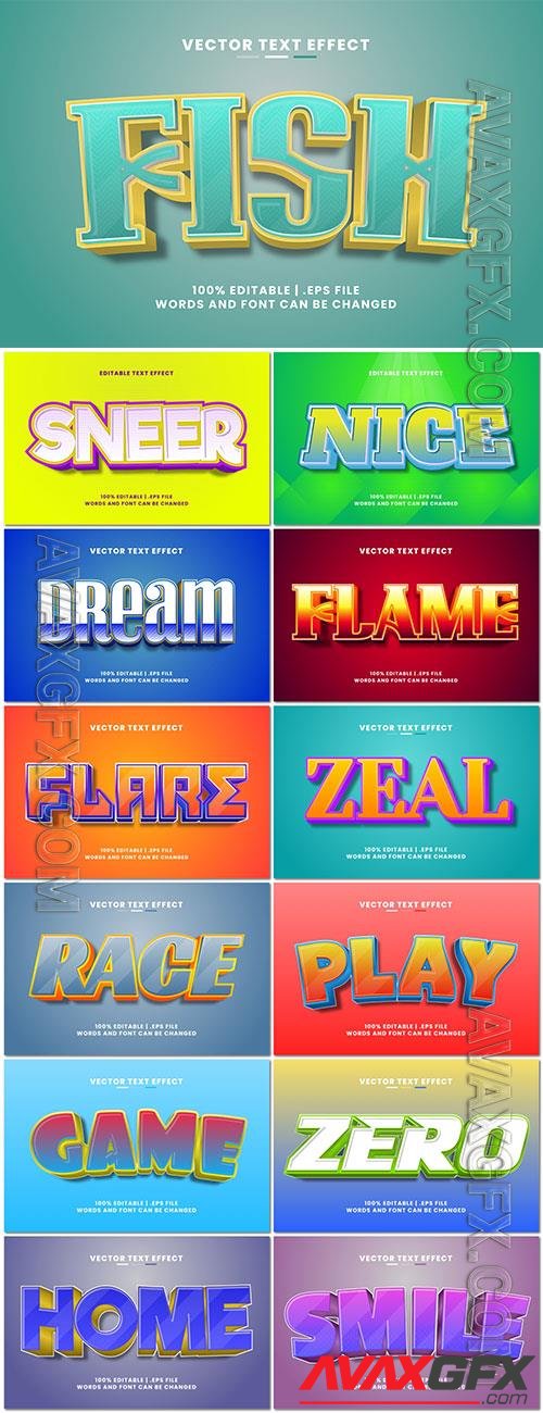 Set 3d editable text style effect vector vol 324