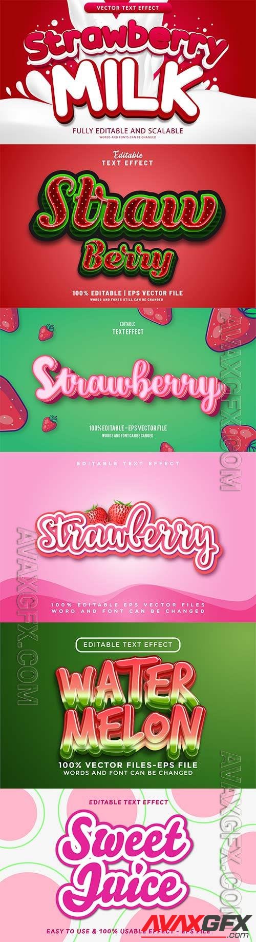 Set 3d editable text style effect vector vol 337