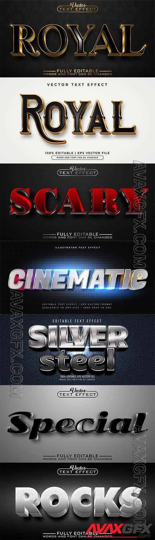 Set 3d editable text style effect vector vol 336