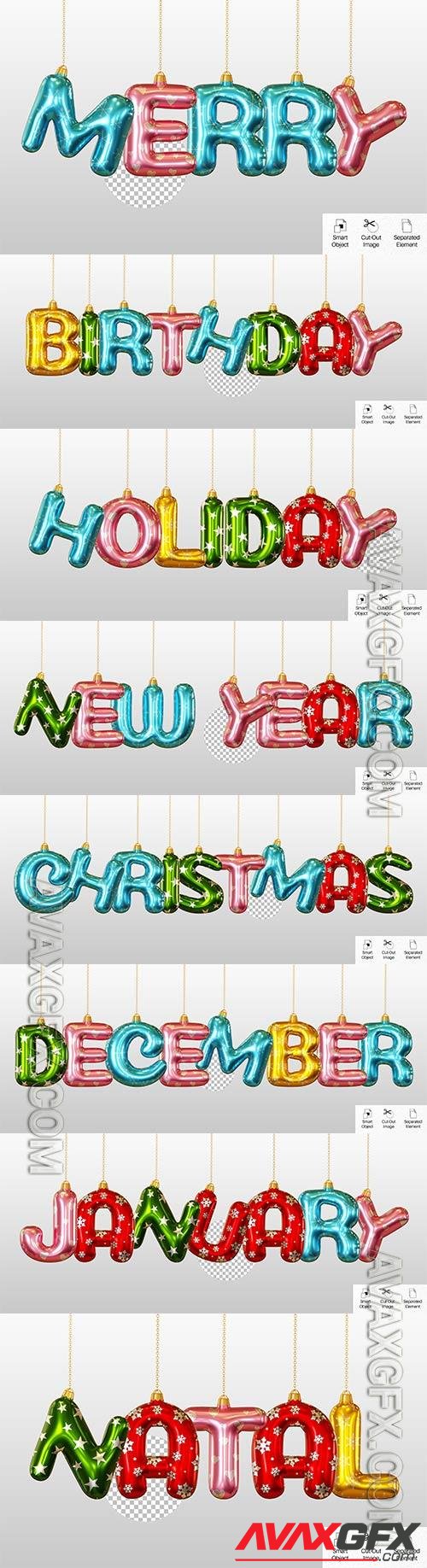 Holiday greeting word 3d text effect render psd