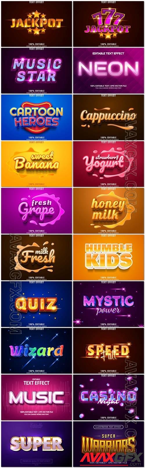 Set 3d editable text style effect vector vol 344