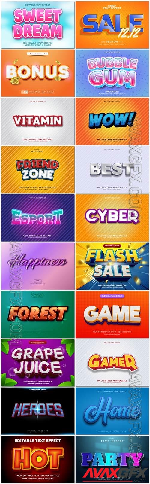 Set 3d editable text style effect vector vol 351