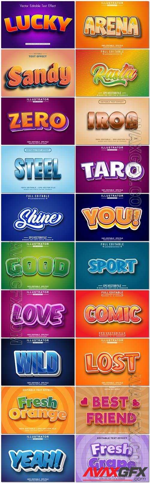 Set 3d editable text style effect vector vol 343