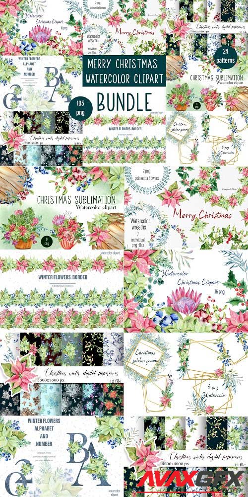 Christmas set, botanical illustrations, 129 images - 1741101