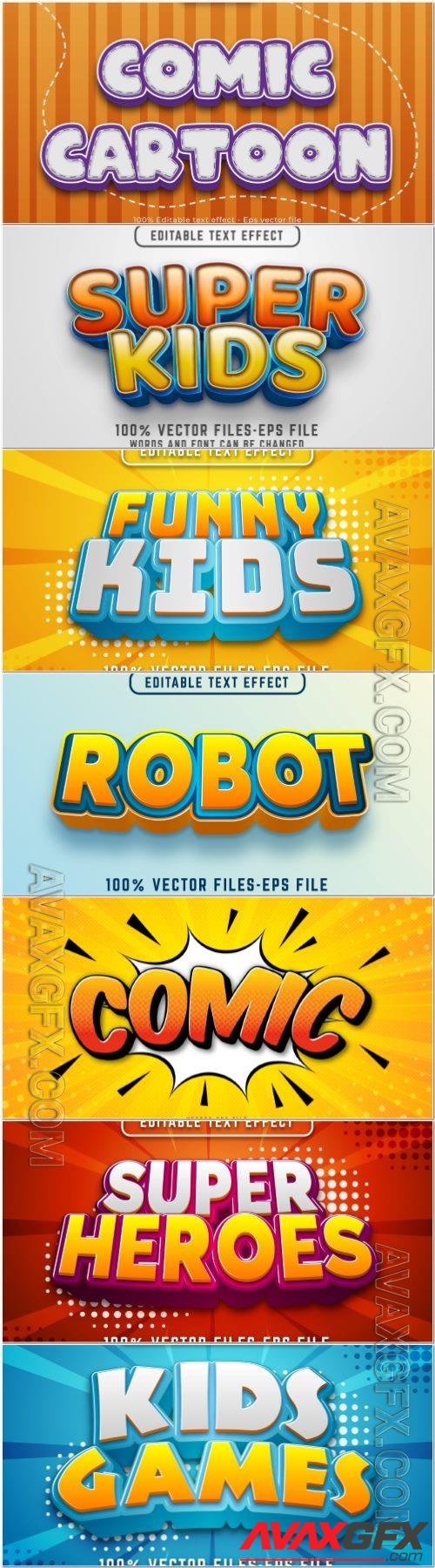 Set 3d editable text style effect vector vol 358