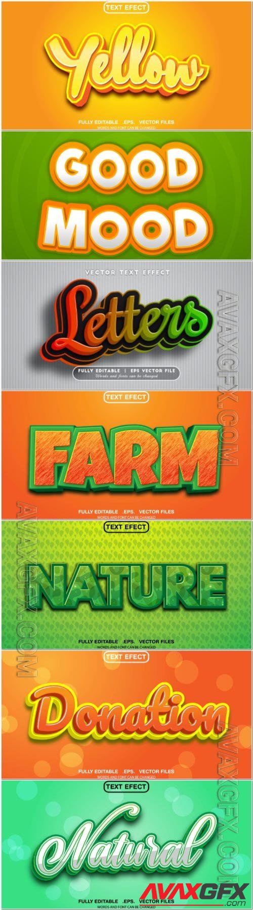 Set 3d editable text style effect vector vol 360