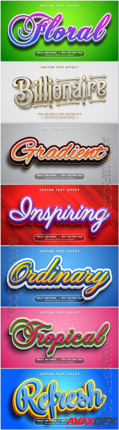 Set 3d editable text style effect vector vol 371