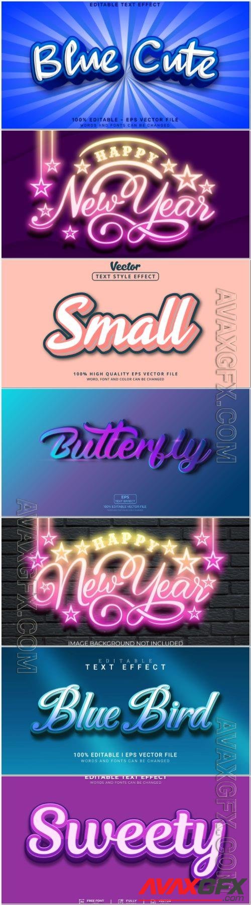 Set 3d editable text style effect vector vol 368