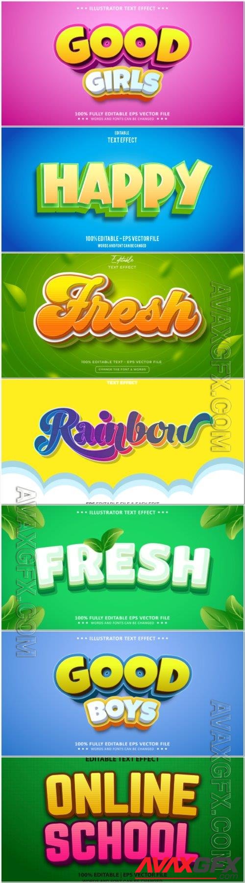 Set 3d editable text style effect vector vol 369