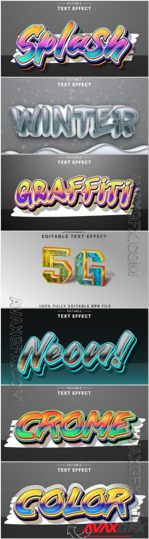 Set 3d editable text style effect vector vol 362