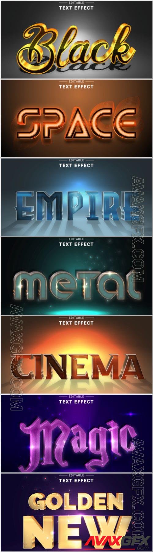 Set 3d editable text style effect vector vol 364