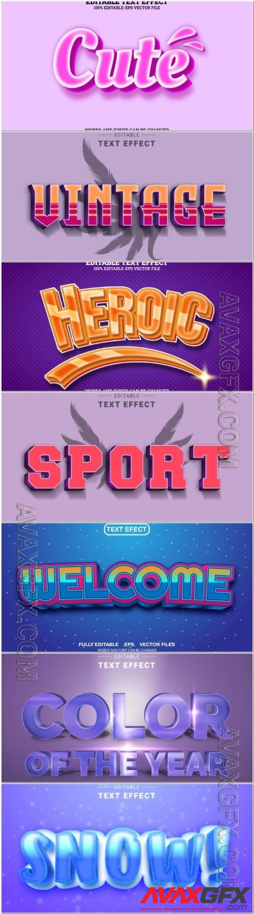 Set 3d editable text style effect vector vol 367