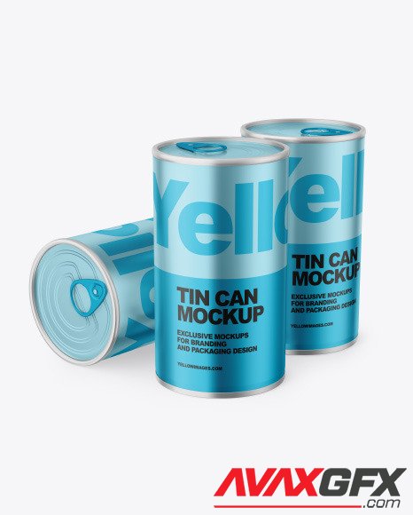 Three Metallic Tin Cans Mockup 88791