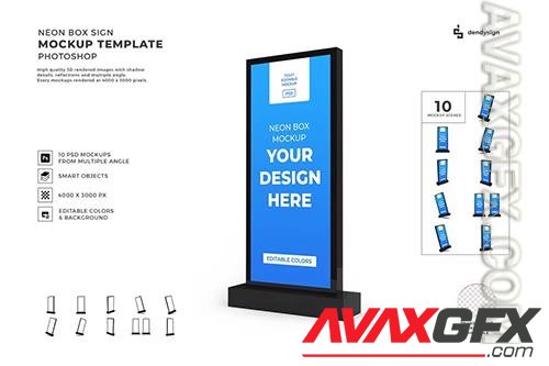 Neon Box Sign Mockup Template Set LD7YQ79