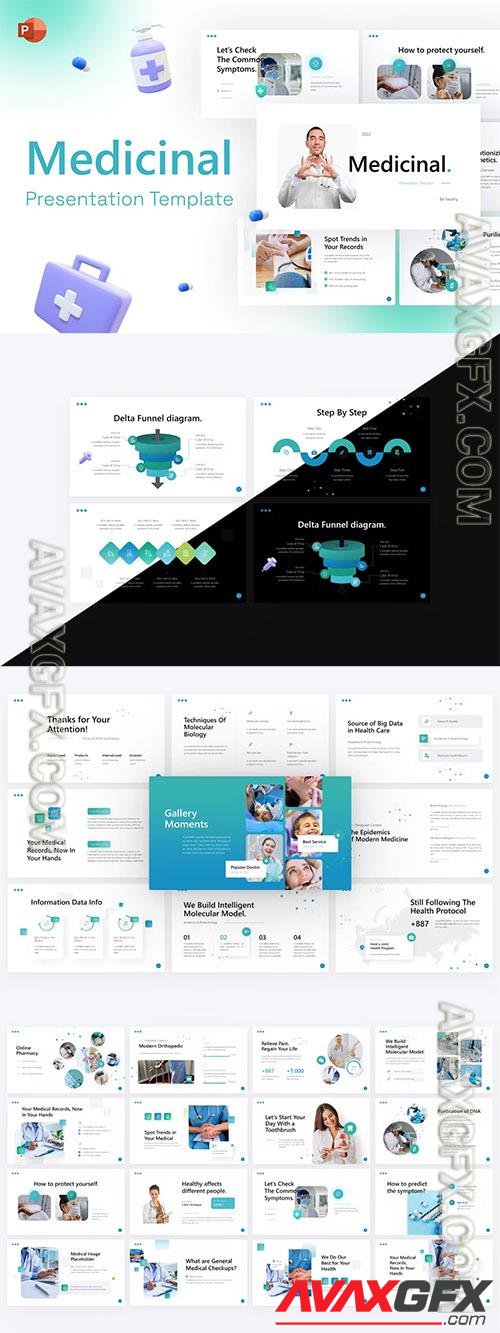 Medicinal 3D Illustration PowerPoint Template 84FWQU7