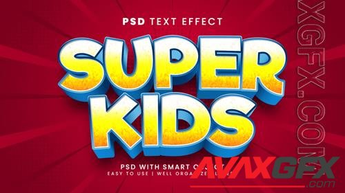 Super kids editable text effect with cartoon superhero and funny text style psd