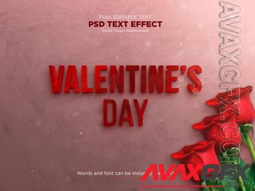 Text effect mockup valentines day decorated with flowers psd