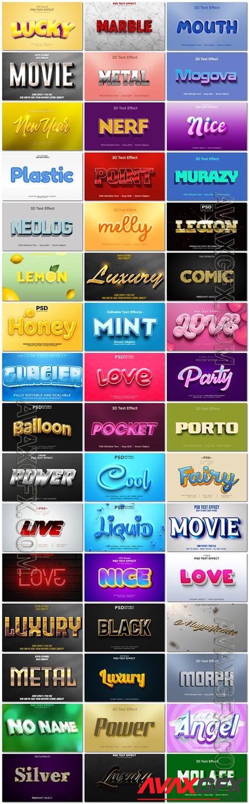 Bundle 3d text style effect in psd vol 2