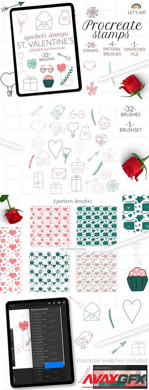 Valentine Procreate doodle stamps - 5734555