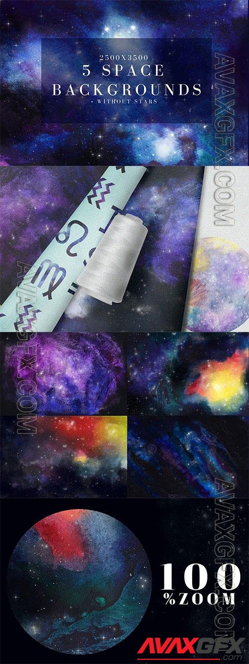 5 watercolor space, universe backgrounds set