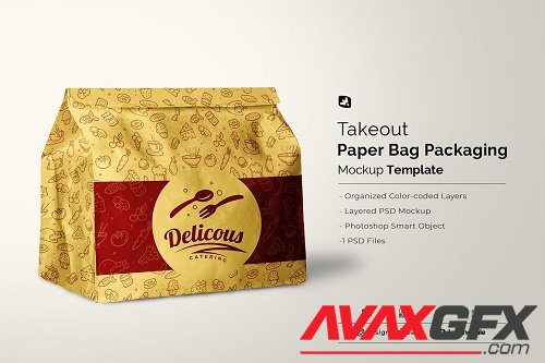 Takeout Paper Bag Packaging Mockup - 6703729