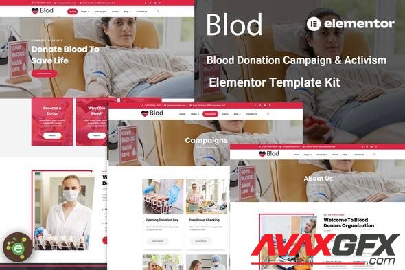 ThemeForest - Blod v1.0.0 - Blood Drive & Donation Campaigns Elementor Template Kit - 35399246