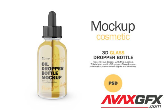 3D Glass Dropper Bottle - PSD Mockup