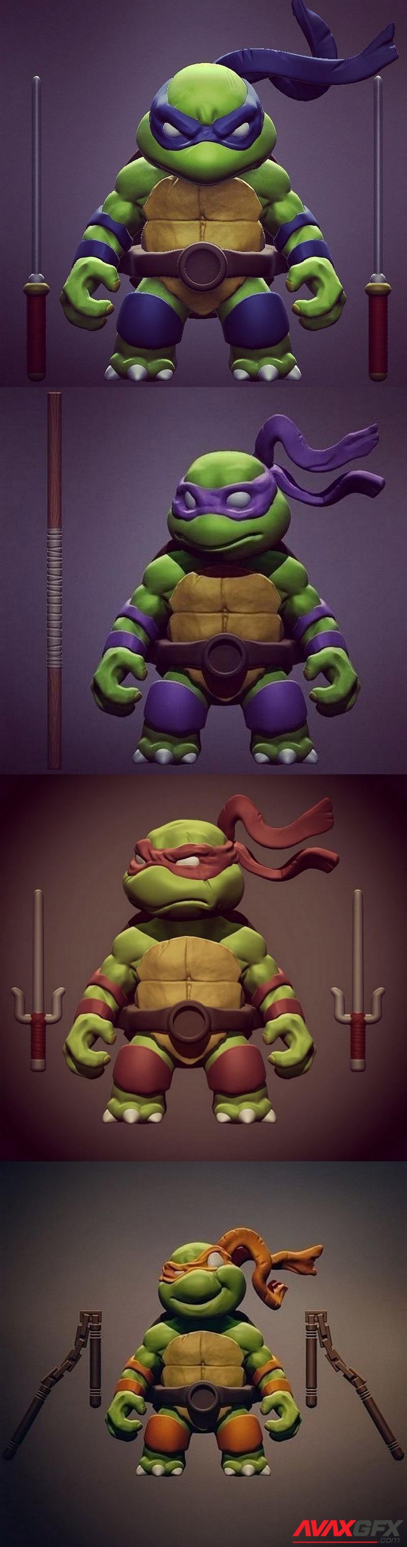 Chibi Teneage Mutant Ninja Turtles and Splinter 3D Printable STL