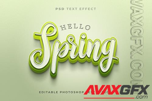 3d hello spring text effect template with green color psd