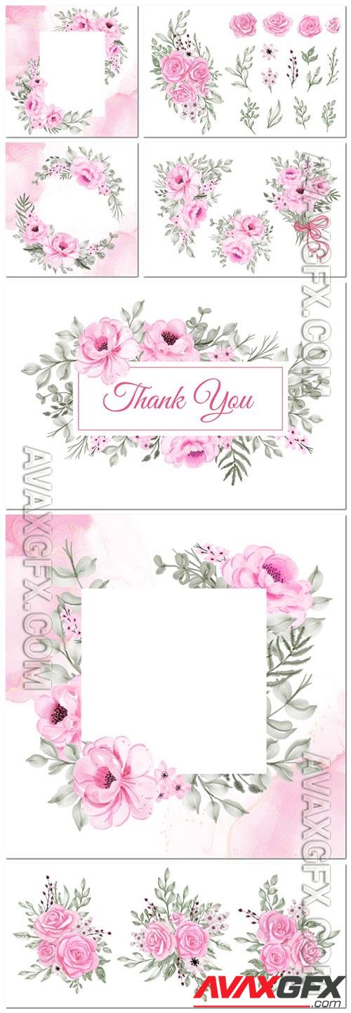 Rose pink watercolor floral arrangement and bouquet collection