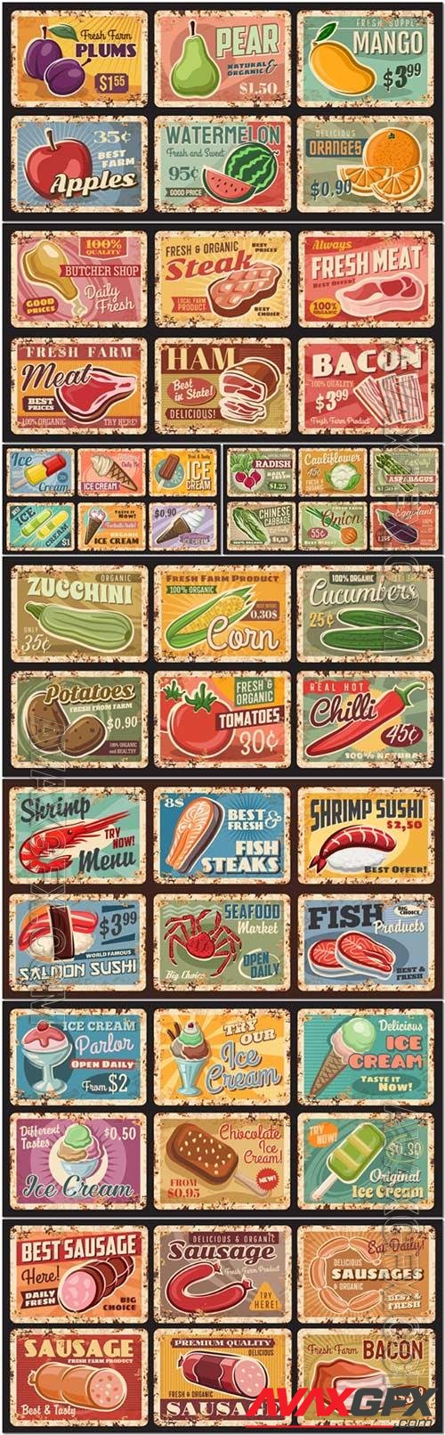 Vintage food advertising posters vector set
