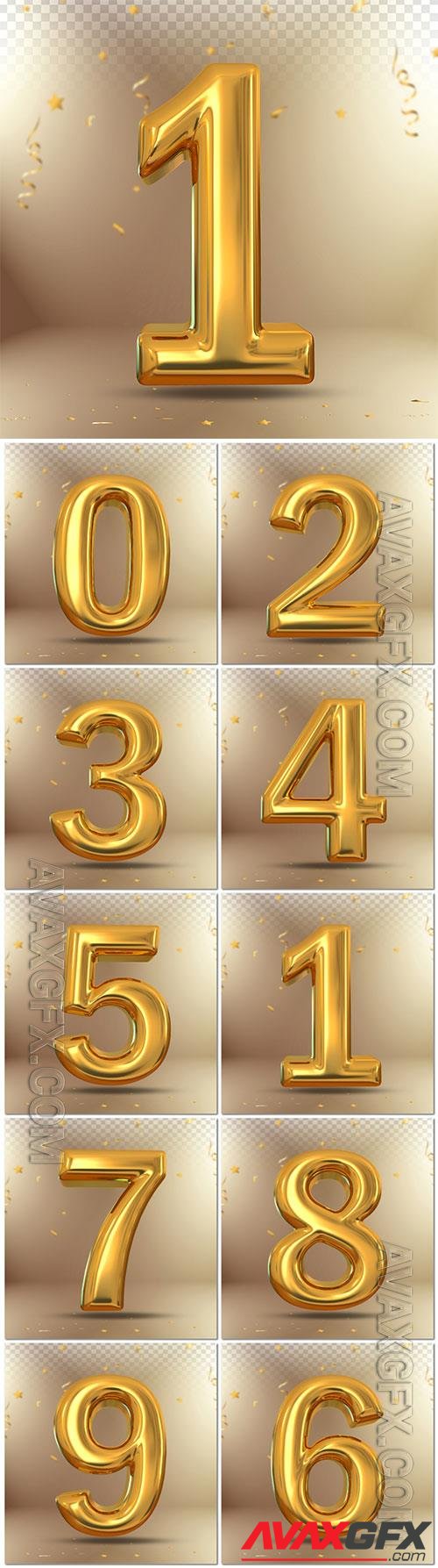 Number gold 3d render psd